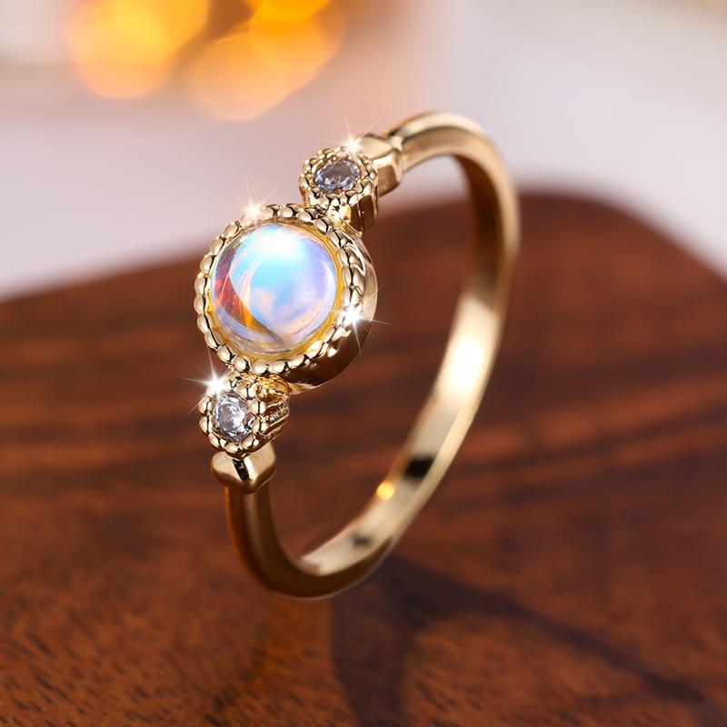 Simple Personality Gold Color Moonstone Rings for Women Vintage Engagement Party Gift Jewelry