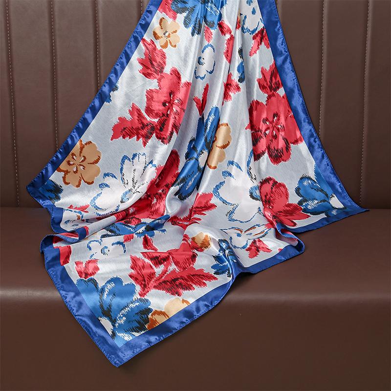 Vintage Blumen Quadratischer Schal für Frauen Seidenschals Halstuch Weibliches Print Stirnband auf dem Kopf Wraps Foulard Hijab Haarbänder