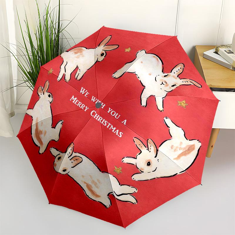 1pc Christmas Bunnies Wishing Card Umbrella with Plastic Handle,Suitable for All Seasons UmbrellaPT449