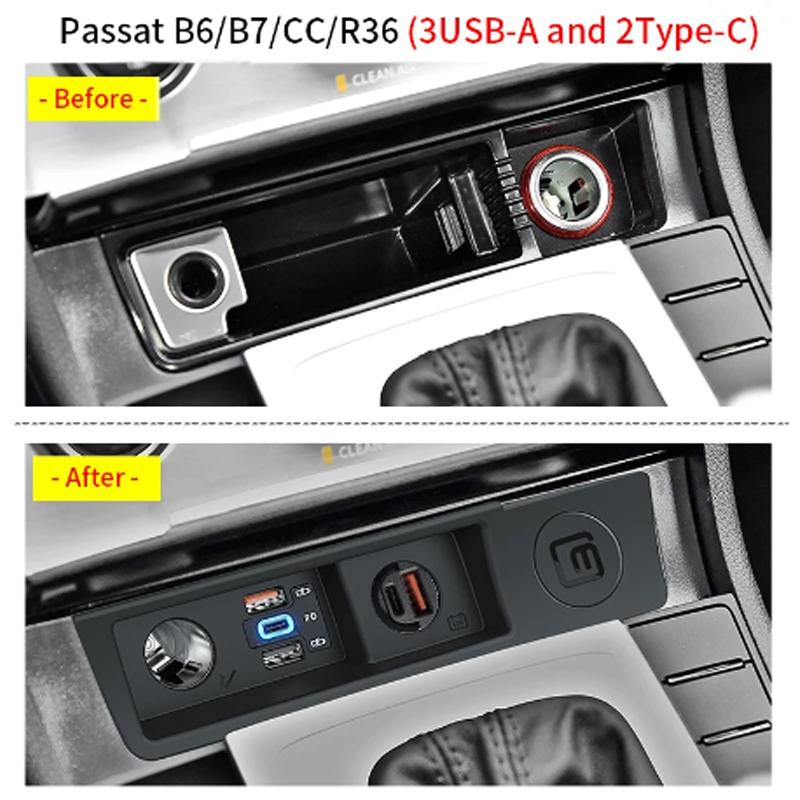 New 120W For VW Passat B6 B7 CC R36 Car Charger Cigarette Lighter Multifunctional USB Type C Fast Charging Volkswagen Accessorie