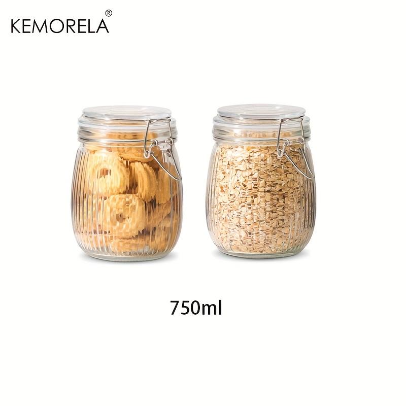 2PCS Airtight Glass jar with lid Glass Storage Containers with Lids Striped Clip Fastening Jar for for Canning Pasta Coffee Bean