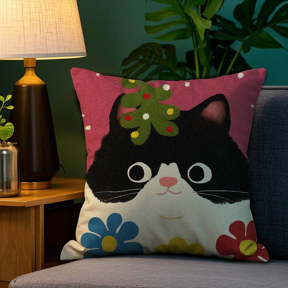 Cartoon Cat Cute Pillow Case Sofa Living Room Bedroom Double-sided Printing Square Cushion Nap Time Pillow Case