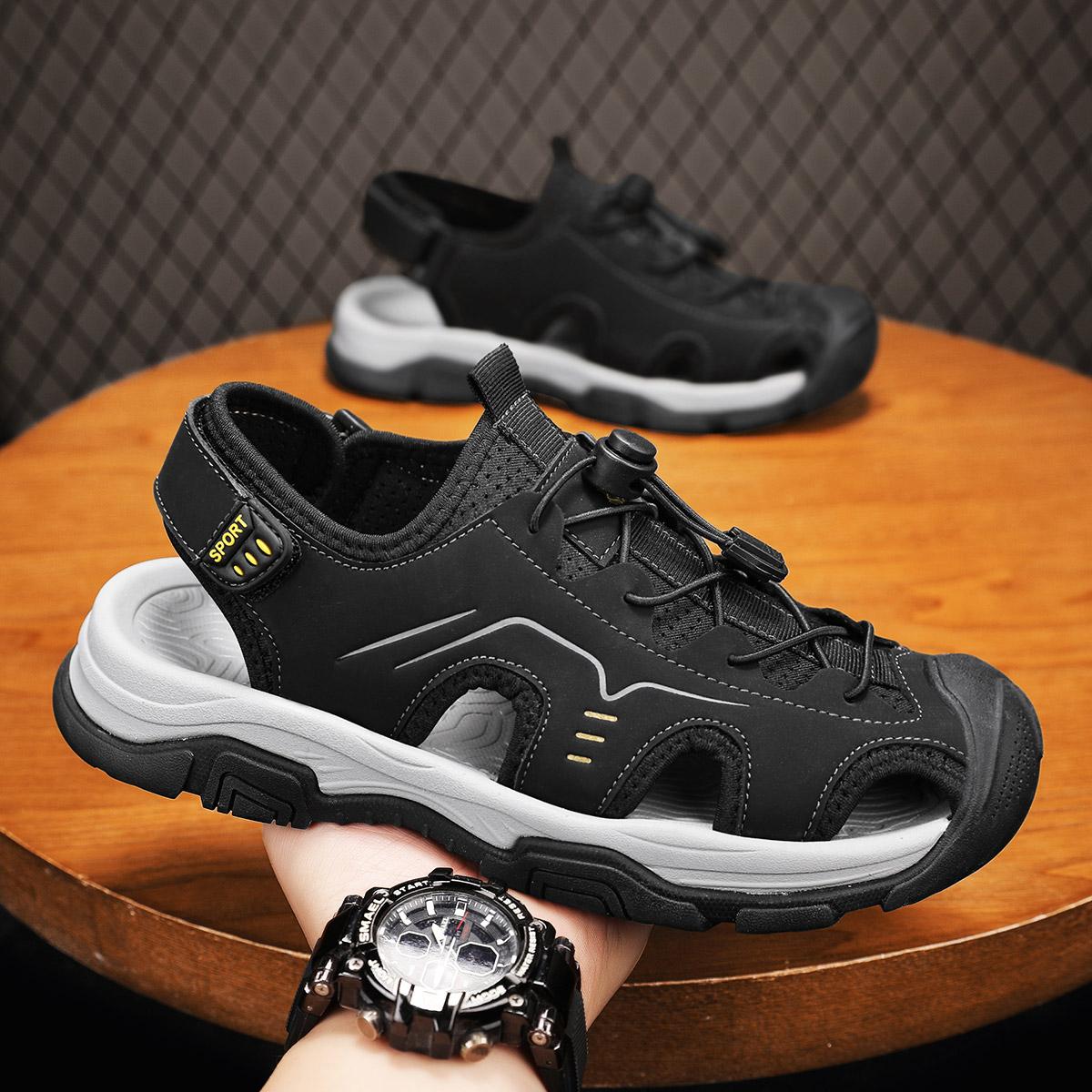 

Летние мужские пляжные сандалии ручной работы дышащая повседневная обувь 39 чёрный