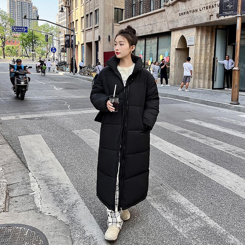 

Женский удлиненный пуховик с высоким воротником, свободного кроя XXL чёрный