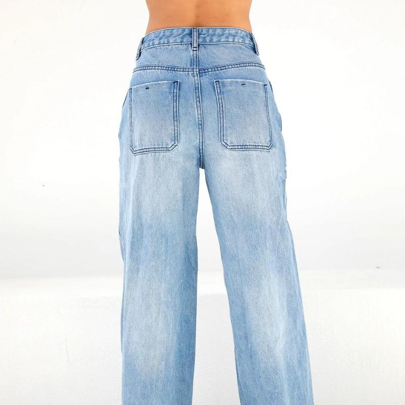 Floor Mopping Jeans2025 Spring Style Foreign Trade High Waist Loose Wide Leg Women's Mopping Jeans