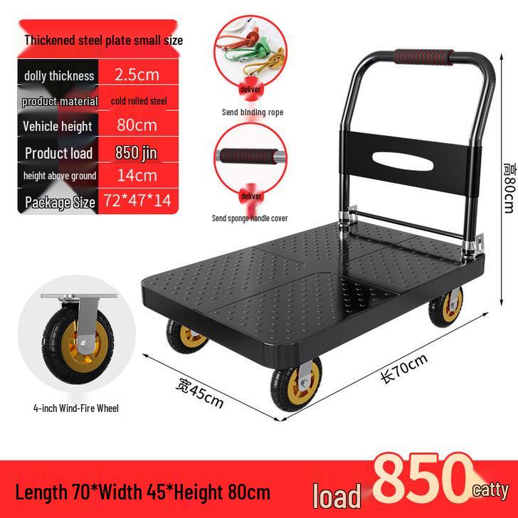 Silent Foldable Handcart Trolley with Swivel Wheels - Heavy-Duty Flatbed Truck