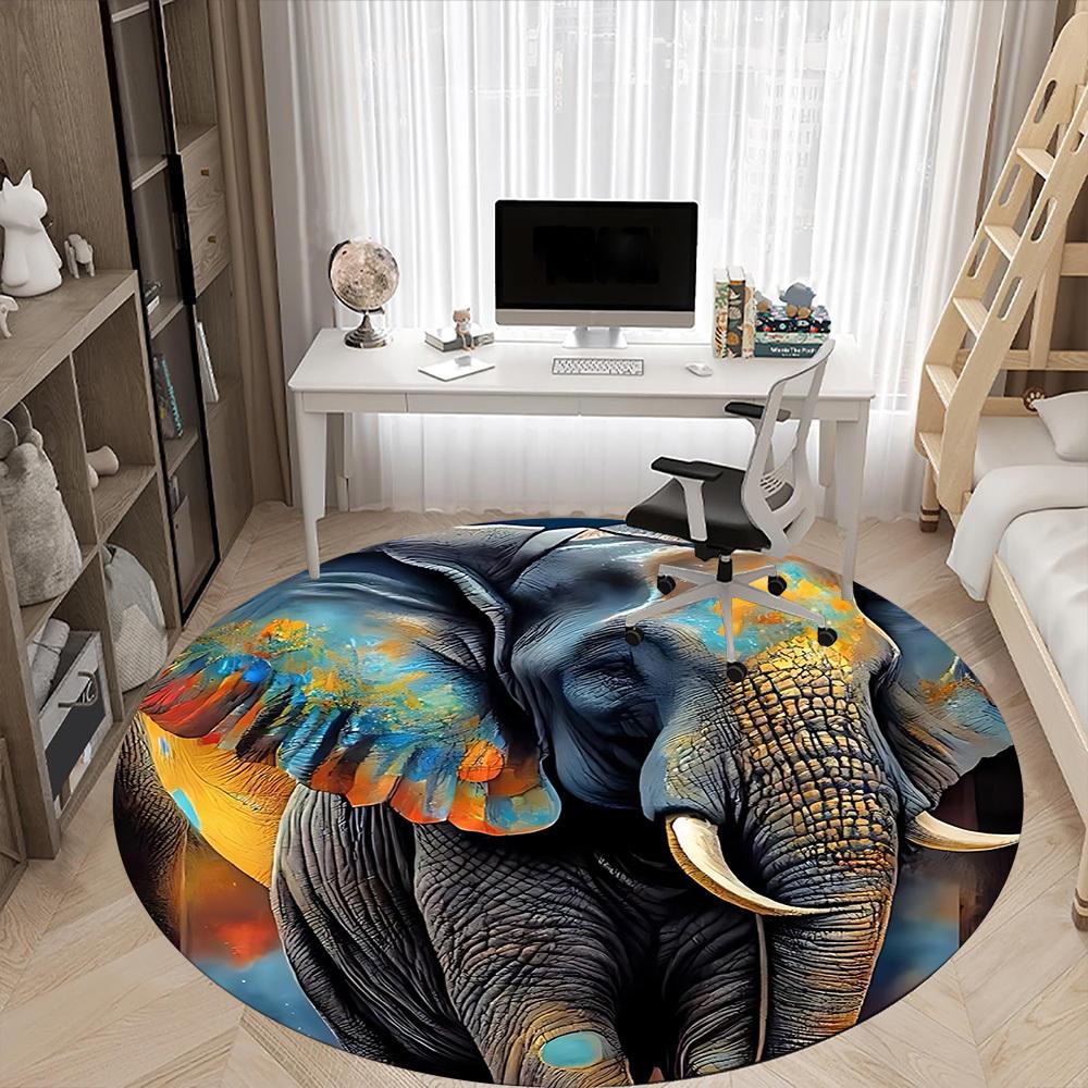 1PC Elephant Office Round Area Rug, Indoor Mat Suitable ForOffice, Under Office Chairs Bedroom Living Room Home Decor, Room Deco, D030