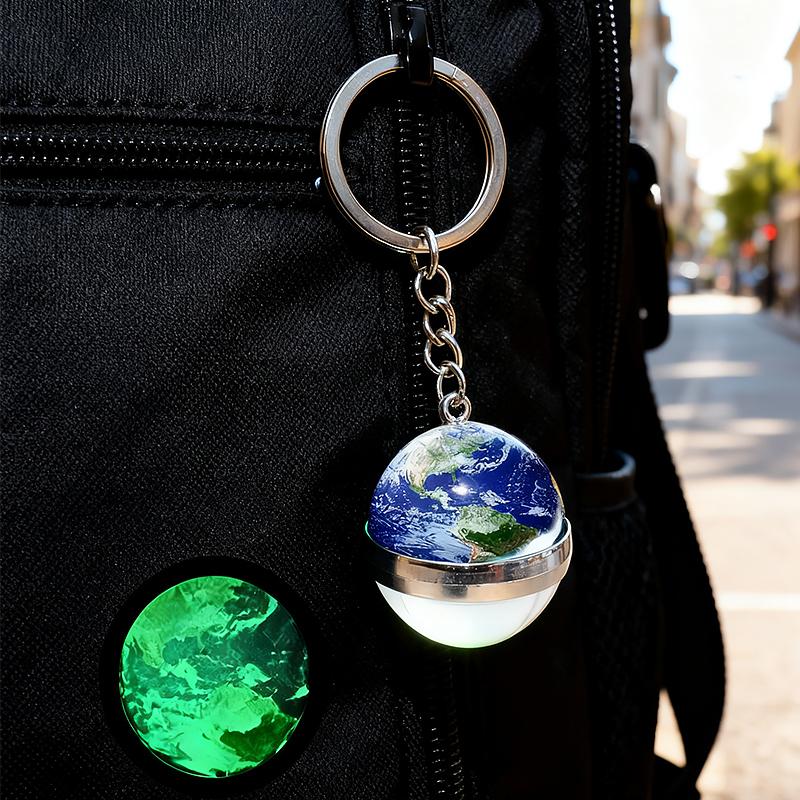 1PC Round Luminous Pendant with Ring Graduation Gift Planetary Earth Keychain Car Glow-in-the-Dark Durable Dual-Sided Cute