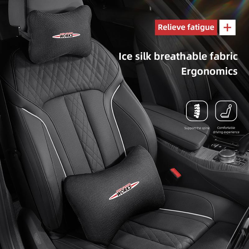 Car Seat Neck Headrest Waist Cushioning Ice Silk Pillow For MINI JCW Cabrio Cooper Countryman Aceman Clubman Coupe Paceman