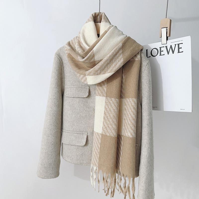 Autumn and winter new imitation cashmere plaid scarf female student simple and versatile couple shawl thickened fringed scarf