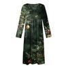 Women's Casual Crew-neck Christmas Print Mid-length Dress Long-sleeved Dress With Pocket