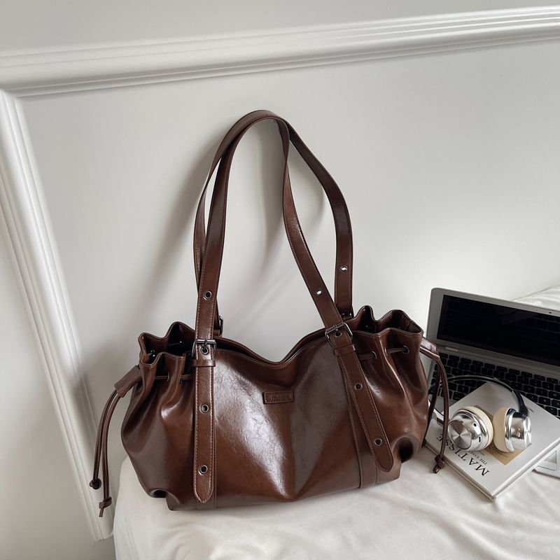 

Vintage Fashi Soft PU Leather Large-capacity Tote Bag Underarm Bags Commuting Handbag Wallet Phe Storage Bag Woman Bags коричневий