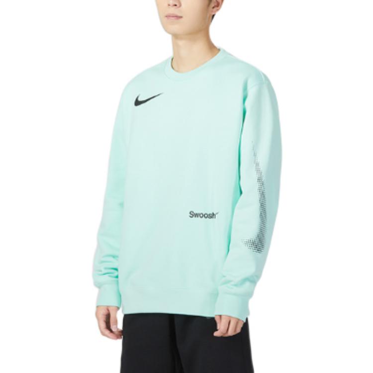 Nike Solid Color Logo Print Crew Neck Sweatshirt Men Tops Green FB1960-317