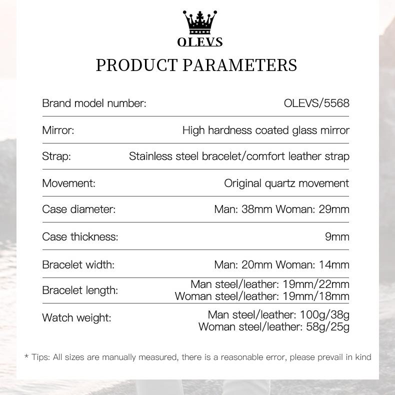 OLEVS Brand Watches Double Calendar Simple Quartz Watch Fashion Waterproof Steel Belt Men's Watch Men's Watch