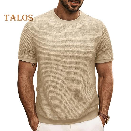Vogue Wardrobe Zomer Heren Tops Gebreid Ronde Hals Korte Mouwen Effen Kleur Geribbeld Elastisch T-shirt Slim Fit Pullover Casual Dagelijkse Kleding M abrikoos