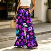Women's High Waist Drawstring Wide Leg Pants with Pockets, Halloween Print Casual Trousers