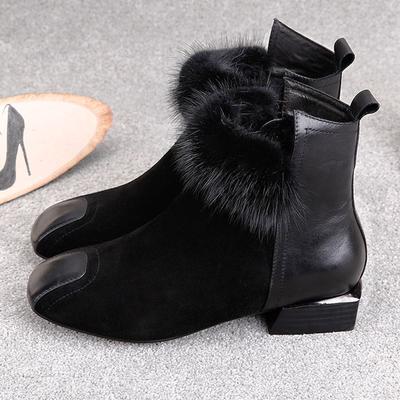 2024 Winter New Square Head Women's Boots Side Zipper Frosted Boots