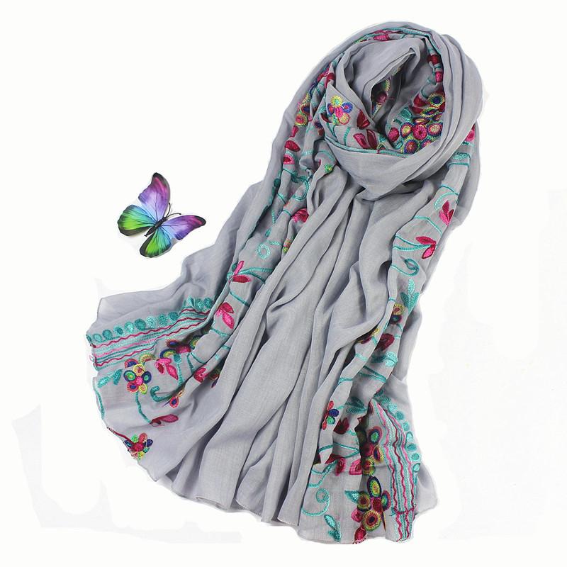 Korean Version of Spring, Autumn and Winter Versatile Ethnic Scarf Cotton and Linen Embroidery Literary Style Women's Shawl Dual-purpose Long Style