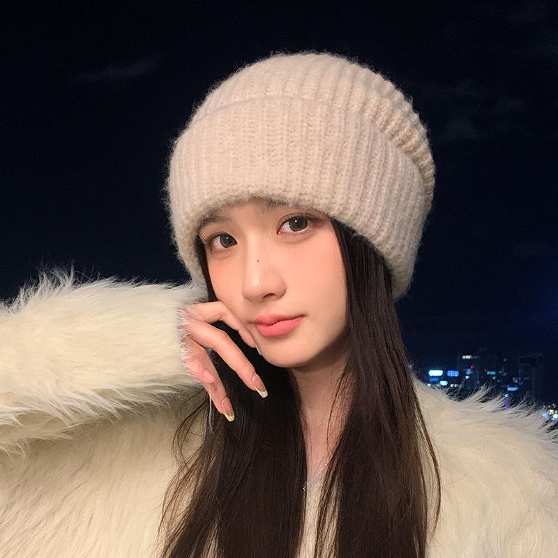 Autumn and Winter Retro Thickened Loose Knitted Wool Hat American Big Head Circumference Pile Hat British Style Windproof Warm Cold Hat