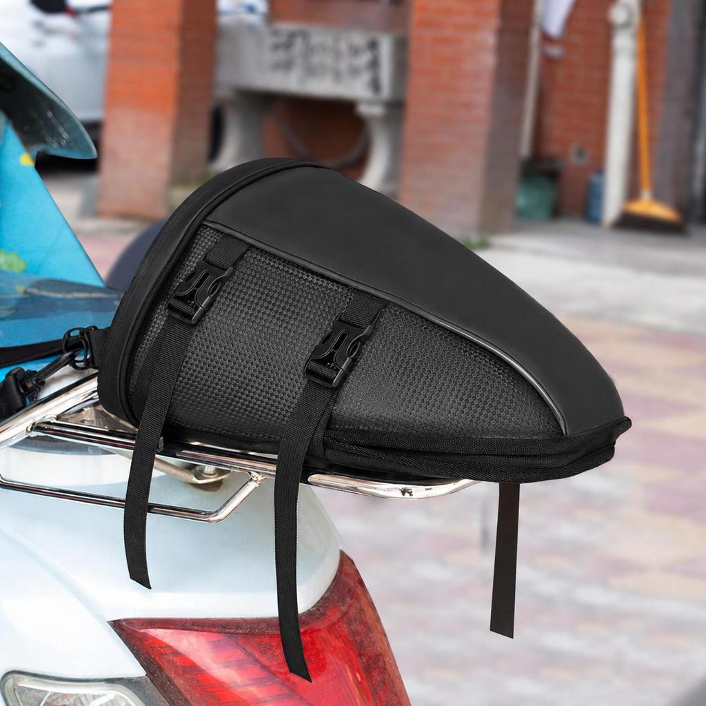 Motorcycle Tail Bag 10L Waterproof PU Leather Black Rear Seat Tank Handbag with Shoulder Strap