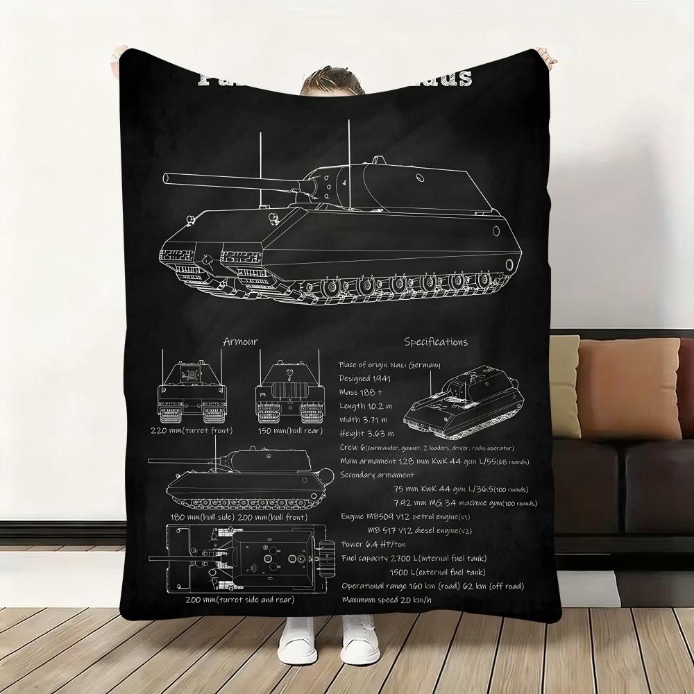 Tanks Blueprint Black  Heavy Tank Throw Flannel Fluffy Soft Blanket Warm Skin-Friendly Throw for Sofa Bed Office Nap Winter