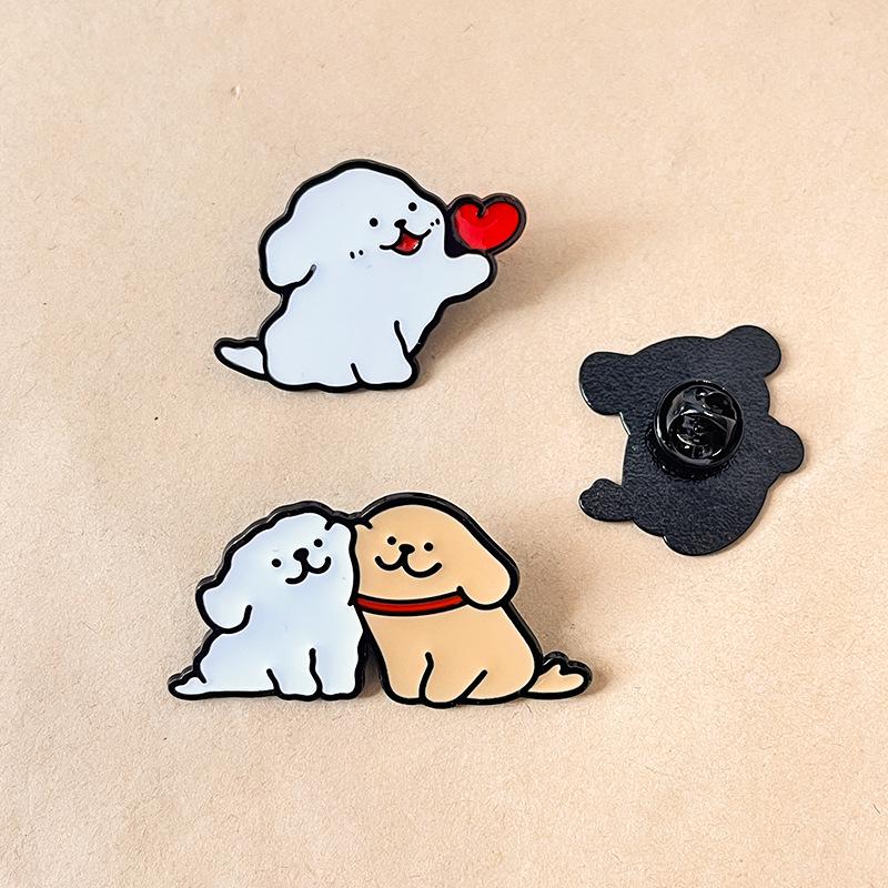 Line Art Dog Metal Brooch - Cute Animal Accessory for Bags & Clothes