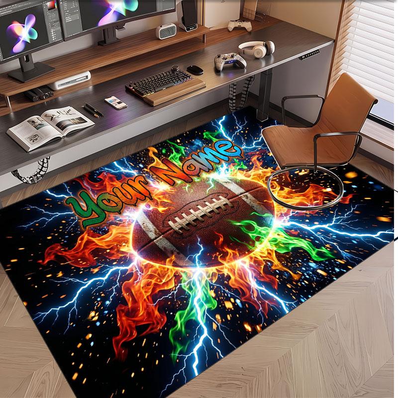 American Football Theme Soft Crystal Velvet Rug Custom Name & Text Print Non Slip Floor Rug for Bedroom Living Room