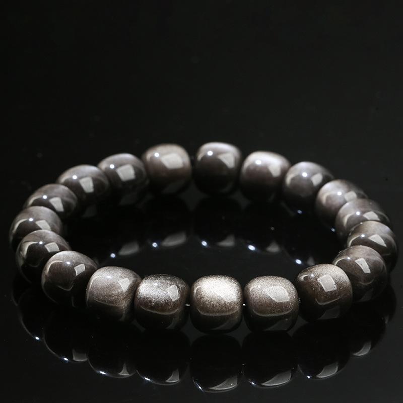 Hongchu Crystal Natural obsidian bracelet Natural double-sided silver obsidian faceted vintage-style bead bracelet
