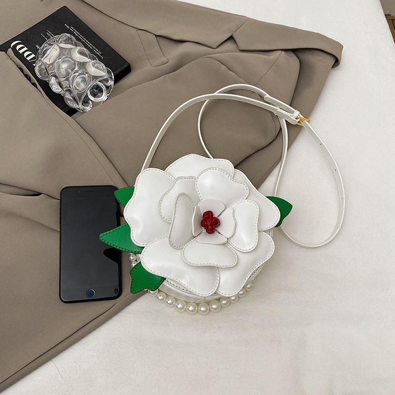 Small-scale Designed Flower-shaped Small Round Bag, Single Shoulder Cross-body Bag, Pearl Handbag for Formal Events