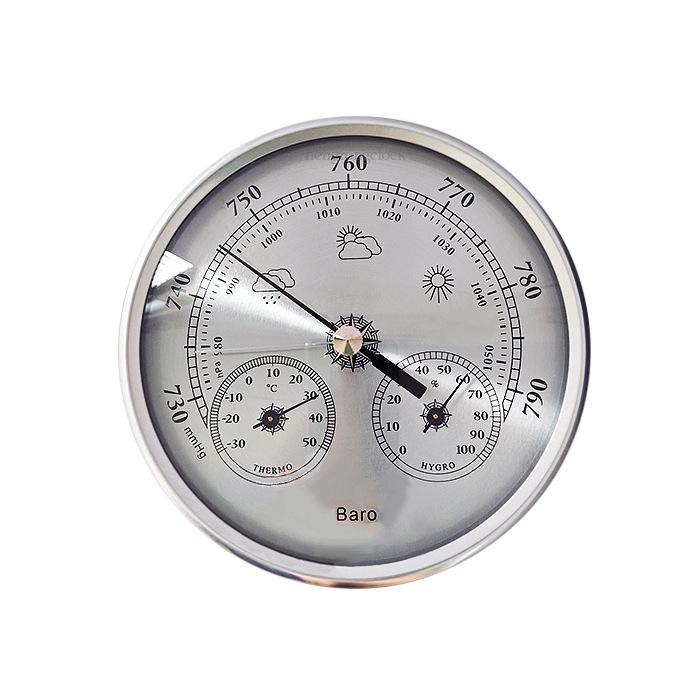 Metal Frame Barometer Clock with Weather Station and Sailing Pressure Gauge