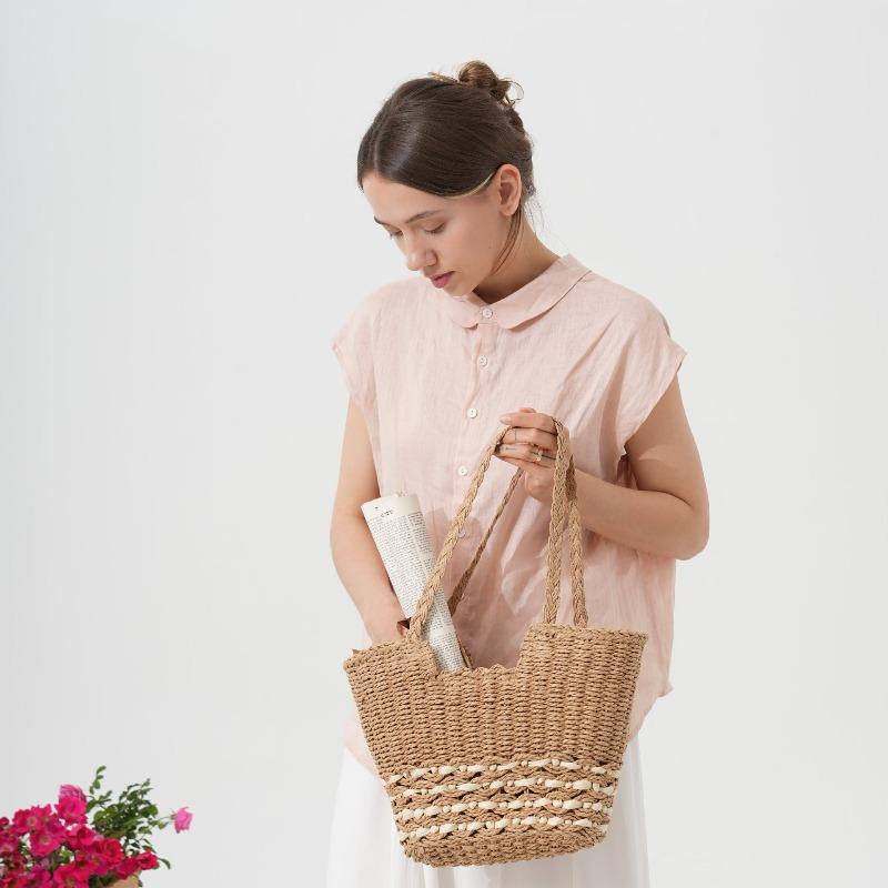 Vegetable Basket Straw Woven Bag Large Capacity Hand Woven Bag Women's New Seaside Vacation Beach Tote Bag