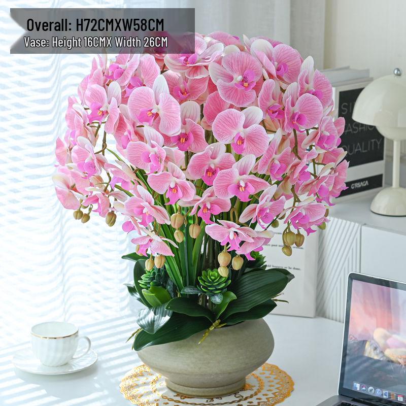 Artificial Phalaenopsis Floral Arrangement for Living Room Display - Potted Decoration for TV Cabinet