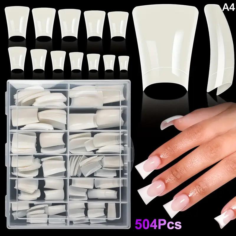 120/504Pcs French False Nail Tips Nail Artificial Duckbill Shape Nails Press On Nail Full Cover With Clear Plastic Box Nail Art