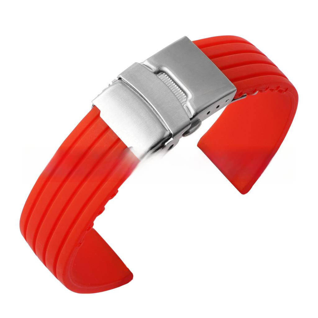 Wasserdichtes Silikonkautschuk-Uhrenarmband mit Faltschließe, 16–24 mm