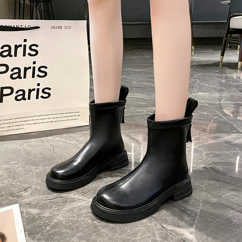 Women'S Shoes Autumn Winter Ankle Boots Women Luxury Designer Round Toe Back Zippers Fashion Leather Short Booties Plus Size 41