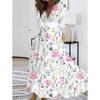 JPNTKY Women's Fashion Autumn Winter Floral Print Long Sleeve V-Neck Casual Dresses