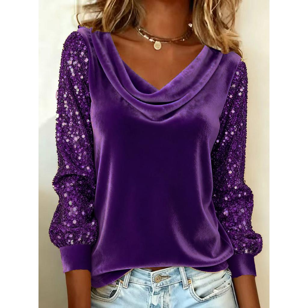 Elegante Samt-Langarmhemden für Damen Herbst Winter Einfarbige Lockere Damenblusen Mode Pullover Tops Partykleidung