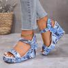 2026 New Women's Wedge Sandals Fashion Floral Printed Canvas Shoes Elegant Lady Large Size Casual Sandals