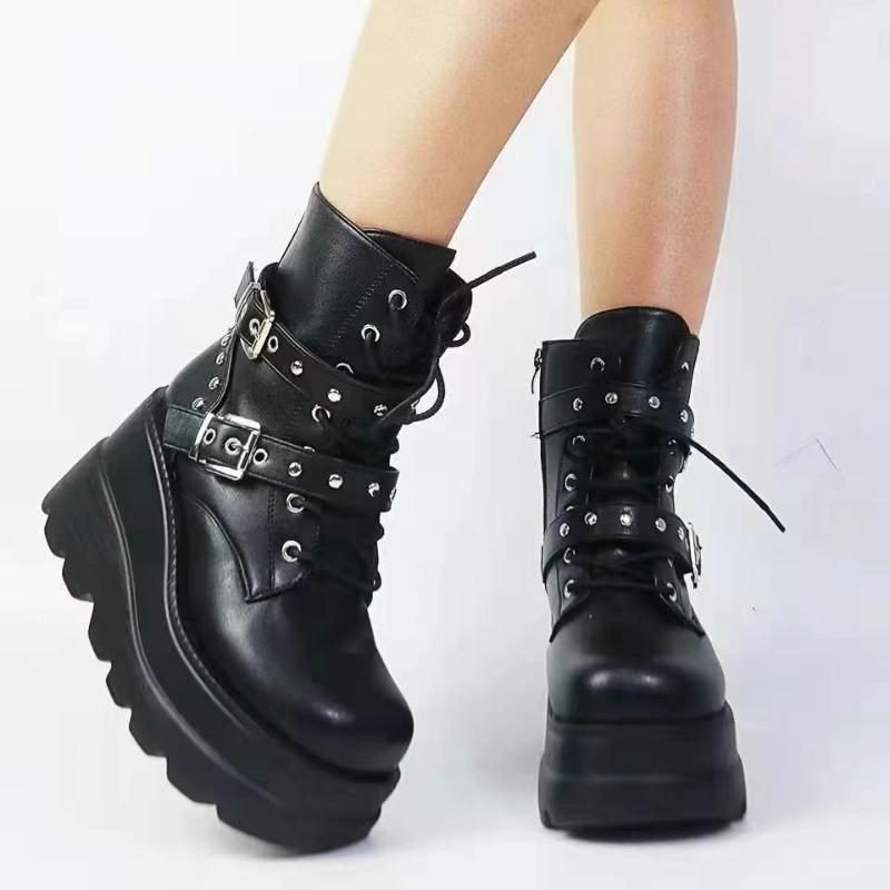 Fashion Women Shoes New Gothic Style Platform Boots Vampire Cosplay Mid-calf Boots for Women Autumn Wedges Comfortable Motorcycle Boots