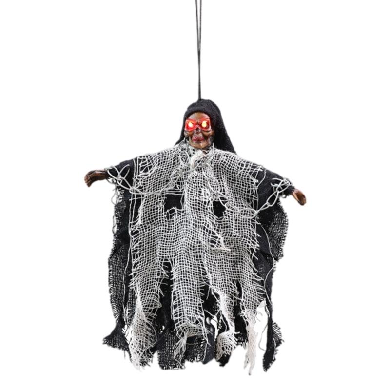 Witch Skeleton Hanging Ornament with Light up Eye Halloween Ghostly Witch Ceiling Decoration for Doorway Patios Garden