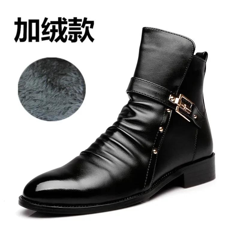 2024 Herren Lederstiefel Spitzmode Britisch Hohe Qualität High Top PU Business Schuhe Lässig Herbst Winter Herrenstiefel Schwarz