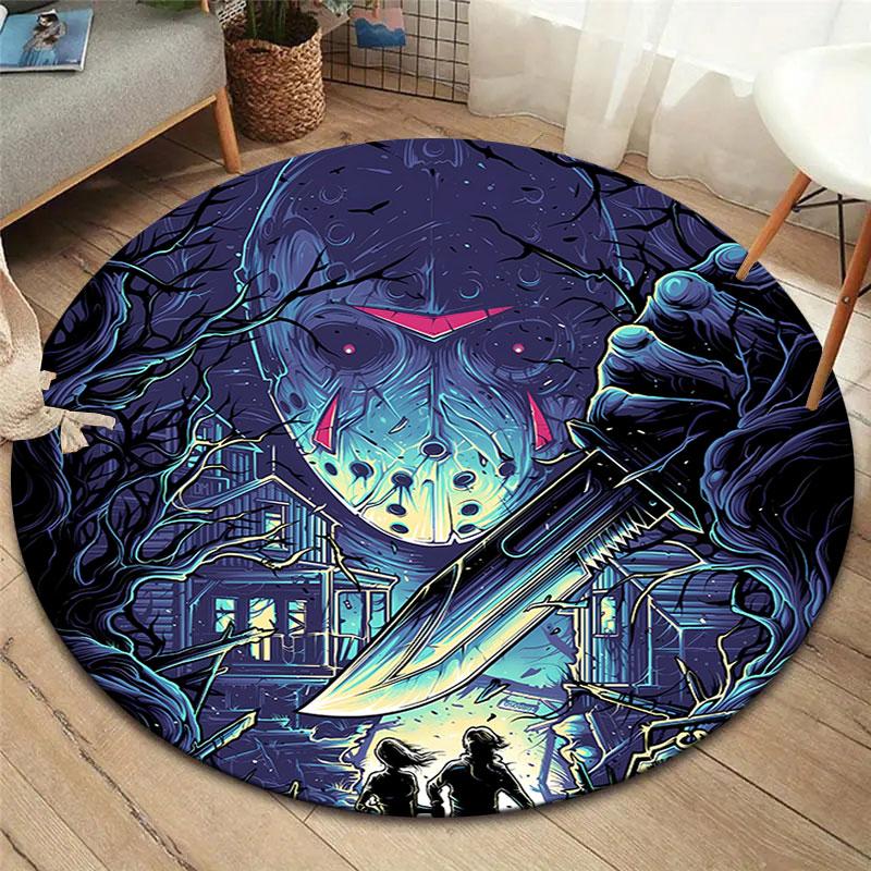 fridaythe13th Round Area Rug,Carpet Rug for Living Room Bedroom Sofa Playroom Decor,Non-slip Floor Mat