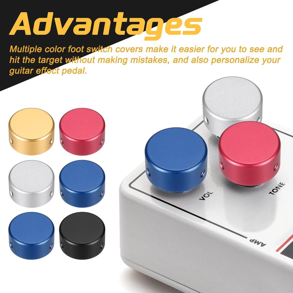 Uxcell 6 Pieces Footswitch Toppers Guitar Pedal Button Caps Metal Footswitch Top Covers for Inch Guitar Effect Pedal and Dark Blue 3/8 Buttons, Gold,