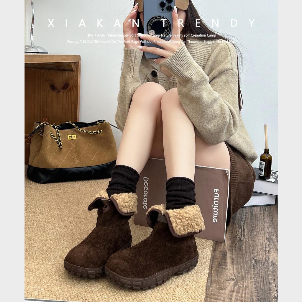 Damen Wendbare Zwei-Wege-Trageleichte Klobige Sohle Winterisolierte Fleecefutter Schneestiefel Rutschfest Lässige Sportliche Baumwollstiefel