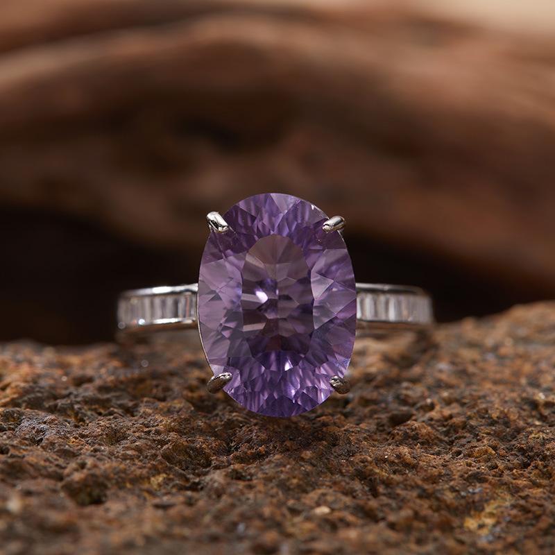 Amethyst S925 Sterling Silver 18K Gold Natural Color Treasure Ring Light Luxury Premium Index Finger Ring Energy Jewelry