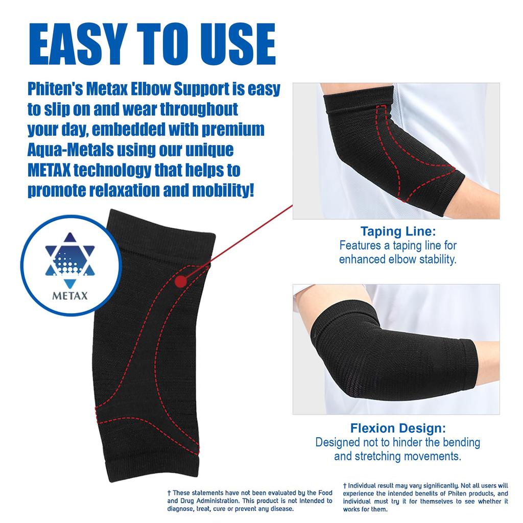 Phiten Elbow Supporter, Soft Type, Black, Sizes L-LL