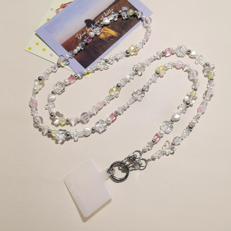 

Mobile phone lanyard cartoon candy flower shoulder back long rope diagonal span lanyard mobile phone chain trend strap Crossbody white butterfly love pendant
