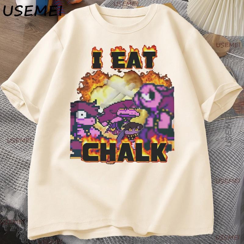 I Eat Chalk Deltarune Game Tshirt for Unisex Women Causal Funny Short Sleeve Round Neck Tshirt Streetwear Male Graphic T Shirts
