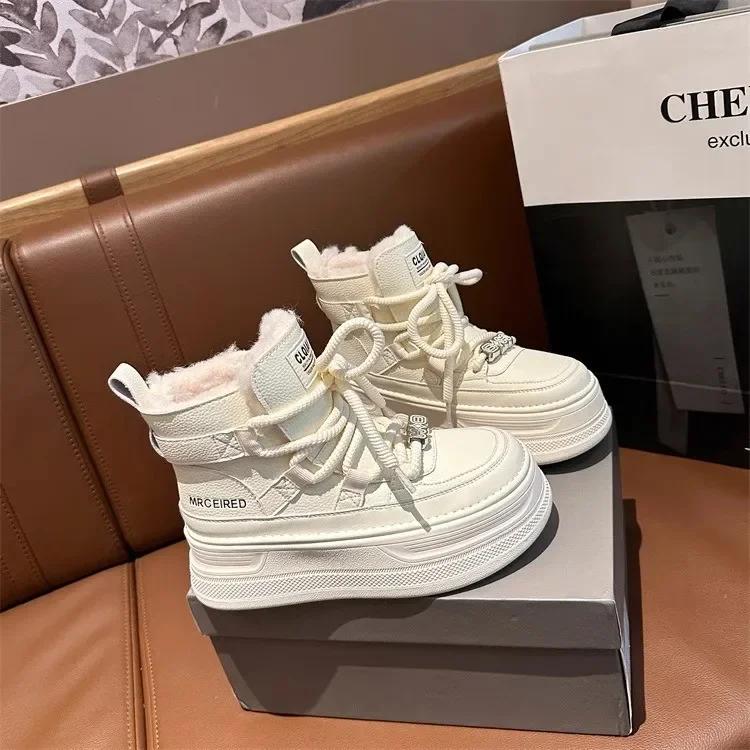 Fashion Designer Winter Women 6 CM Platform Sneakers Thick-soled Snow Boots Casual Warm Plush Shoes Fur Comfortable High Top Sneakers