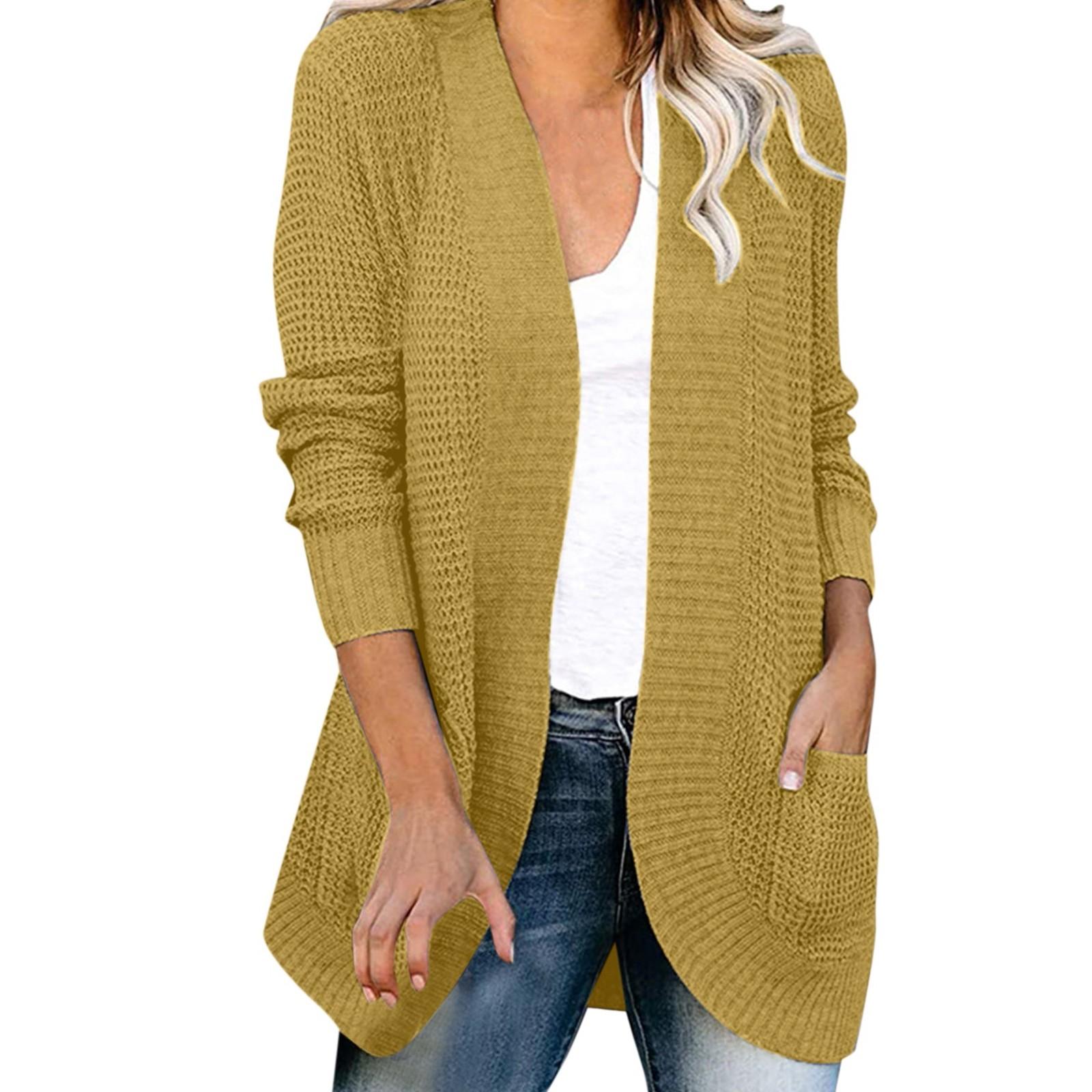 

Женский повседневный свободный однотонный кардиган с длинными рукавами и большим карманом, свитер, кардиган, пальто XXXL жёлтый
